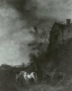 Philips Wouwerman: Eine Feldschmiede, vor der ein Schimmel beschlagen wird