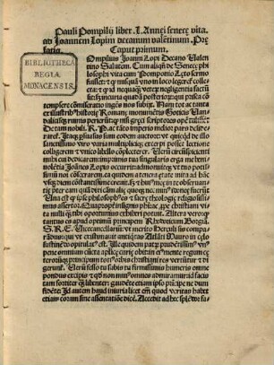 Vita Senecae : mit Widmungsvorrede an Johannes Lopis