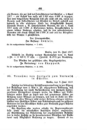 Annahme von Hartgeld zum Umtausch in Scheine : [A. Behörden und Beamte]