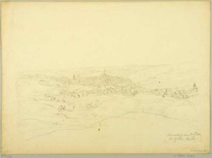 Stadtansicht von Schneeberg im Erzgebirge, Blick von der Bergbaugrube "Schindlerschacht" aus südlicher Richtung