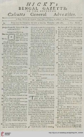 43: Hicky's Bengal gazette, or The original Calcutta general advertiser