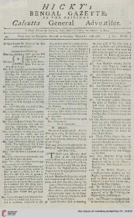 43: Hicky's Bengal gazette, or The original Calcutta general advertiser
