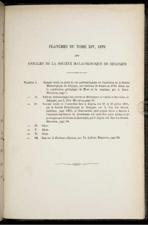 Planches du tome XIV, 1879