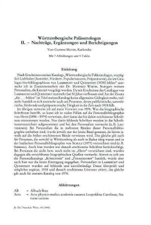 Württembergische Paläontologen. II. Nachträge, Ergänzungen und Berichtigungen