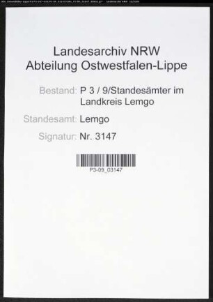 Sterberegister Standesamt Lemgo