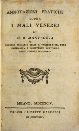 Annotazioni pratiche sopra i mali venerei