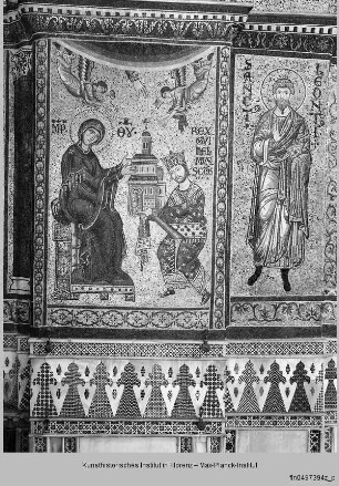 Mosaikprogramm : Zyklen der Vierung : König Wilhelm II. bietet Maria das Kirchenmodell dar