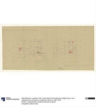 Landhaus Prof. Lewin, Berlin Schlachtensee, Erdgeschoss- und 1. Obergeschoss-Grundriss, Lichtpause