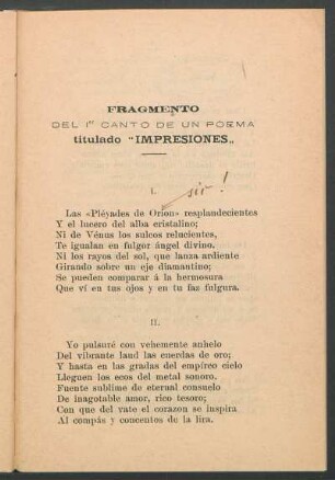 Fragmento del 1er. canto de un poema titulado "Impresiones"