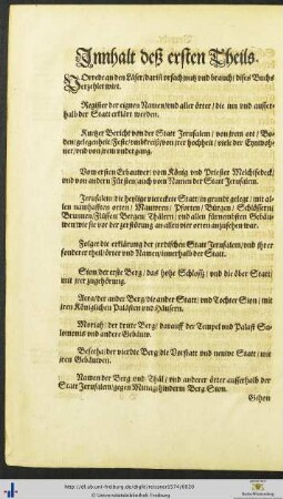 Innhalt deß ersten Theils