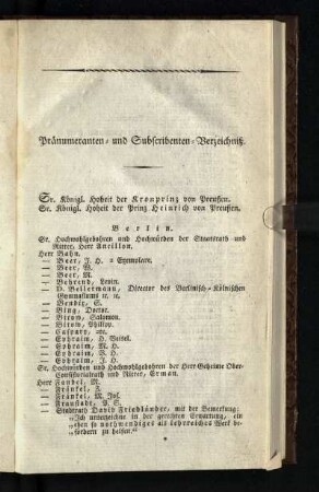 Pränumeranten- und Subscribenten-Verzeichnis