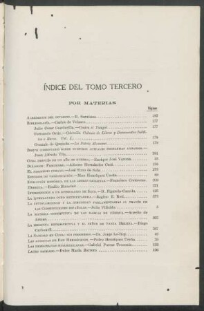 Índice del tomo tercero