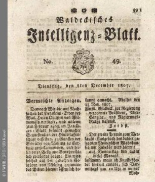 No. 49, Dienstag, den 8ten December 1807