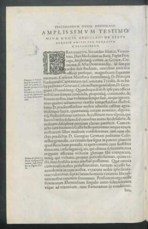 Amplissimum Testimonium Ducis Mediolani ...
