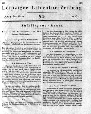 Literarische Nachrichten aus dem österr. Kaiserstaat.