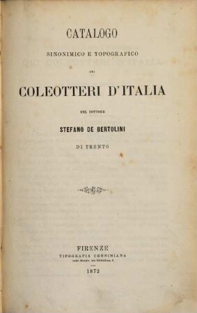 Catalogo sinonimico e topografico dei coleotteri d'Italia