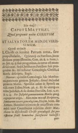 Caput I. Matthaei, Quod proponit nobis Christum ...