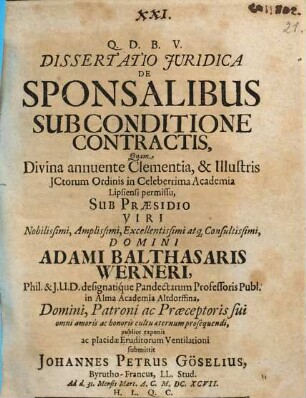 Dissertatio Iuridica De Sponsalibus Sub Conditione Contractis