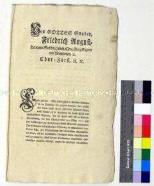 Verordnung von Friedrich August III. Kurfürst von Sachsen betreffend die Besteuerung importierter ausländischer Waren
