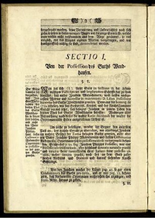 Sectio I. Von der Possession des Guths Wendhausen. §. II. - §. XVII.