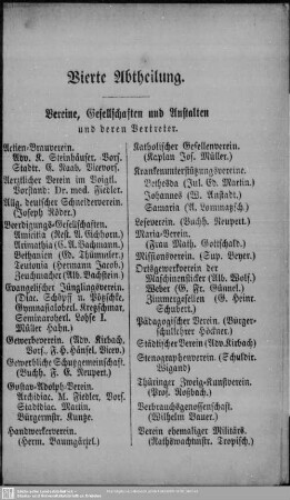 Vierte Abtheilung. Vereine, Gesellschaften und Anstalten