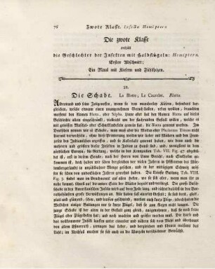 Die zwote Klasse enthält die Geschlechter der Insekten mit Halbflügeln: Hemiptera. Erster Abschnitt; Ein Maul mit Kiefern und Fühlspizen.