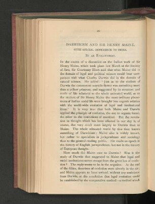 Darwinism and Sir Henry Maine. With Special Reference to India.