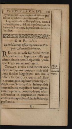 Cap. LVI. De Subditorum officio erga civilem Reipub. Administrationem.