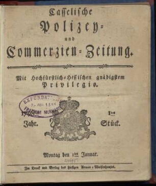 1tes Stueck, Montag den 1ten Januar 1798