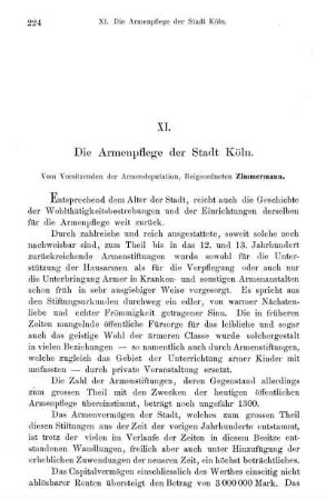 XI. Die Armenpflege der Stadt Köln.