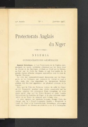 Protectorat Anglais du Niger.