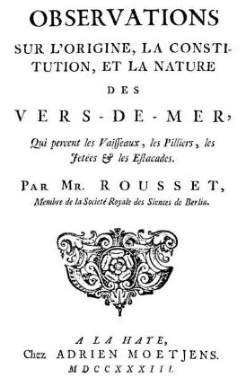 Observations sur l'Origine, la Constitution et la Nature des Vers-De-Mer
