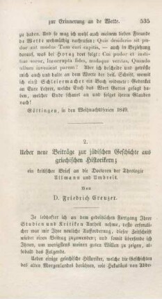 535-553 Über neue Beiträge zur jüdischen Geschichte aus griechischen Historikern : ein kritischer Brief an die Doctoren der Theologie Ullmann und Umbreit