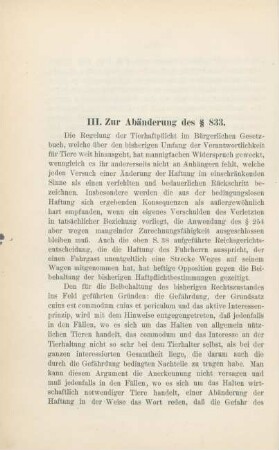 III. Zur Abänderung des § 833.