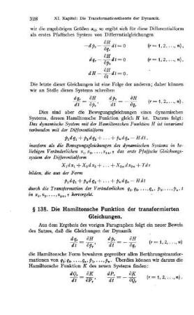 § 138. Die Hamiltonsche Funktion der transformierten Gleichungen.