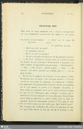 Chapitre XVI. Que nous ne nous exercons pas a faire l'application de nos jugements concernant les biens et les maux