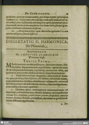 Dissertatio II. Harmonica: De Phrenitide