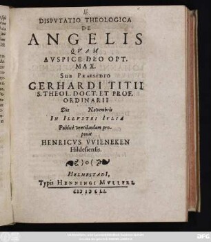 Disputatio Theologica De Angelis