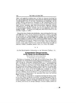 Systematische Übungsversuche in der Praxis des Rechenunterrichts