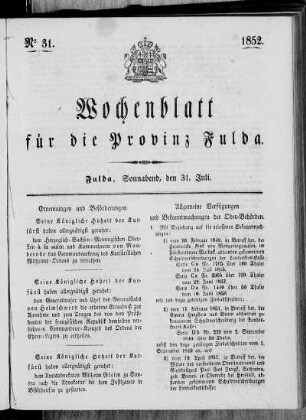 Nr. 31, Ausgabe vom 31. Juli 1852