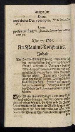 Die 7. Ode. An Manlius Torquatus