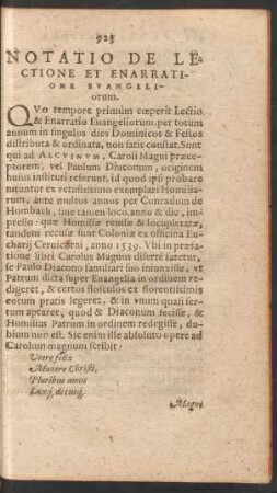 Notatio De Lectione Et Enarratione Evangeliorum.