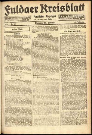 Erste Ausgabe vom Samstag, den 28. Februar 1920.