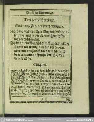 Leichenpredigt : Text, Eingang, Abhandlung
