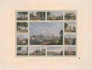Stadtansicht von Dresden und 12 kleinere Ansichten aus der Stadt und der Umgebung