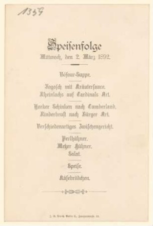 Menükarte : Speisenfolge