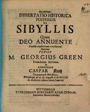 Dissertatio Historica Posterior De Sibyllis