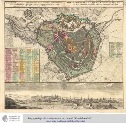[Erfordiae primariae Thuringiae Urbis novissima Ichnographia] Erfordiae primariae Thvringiae Vrbis novissima Ichnographia = Erfvrth, der Haupt Stadt in Thvringen neuester mit Fleiss verfertigter Grundriss / cura & studio prodiit C. A. Molitoris Cantoris Et Canonici Col. Eccl. B. M. V.