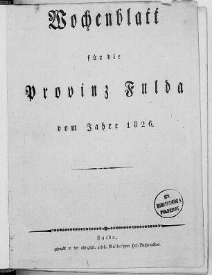 1826: Wochenblatt für die Provinz Fulda