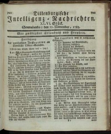 XLVI. Stück. Sonnabends: den 15. November, 1783.